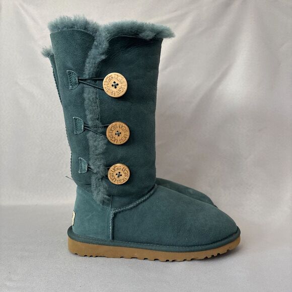 Womens UGG Boots Bailey Button Tall Triplet Teal Suede Boho Festival Rare Color6 - Picture 3 of 16